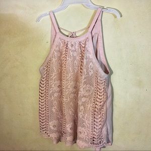 14th & Union Light Rose Lace Front Top, Sz L